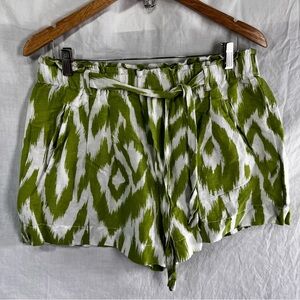 Anthropologie Women Breezy Drew Stripe Paper Bag Shorts Large Linen Mix Green L